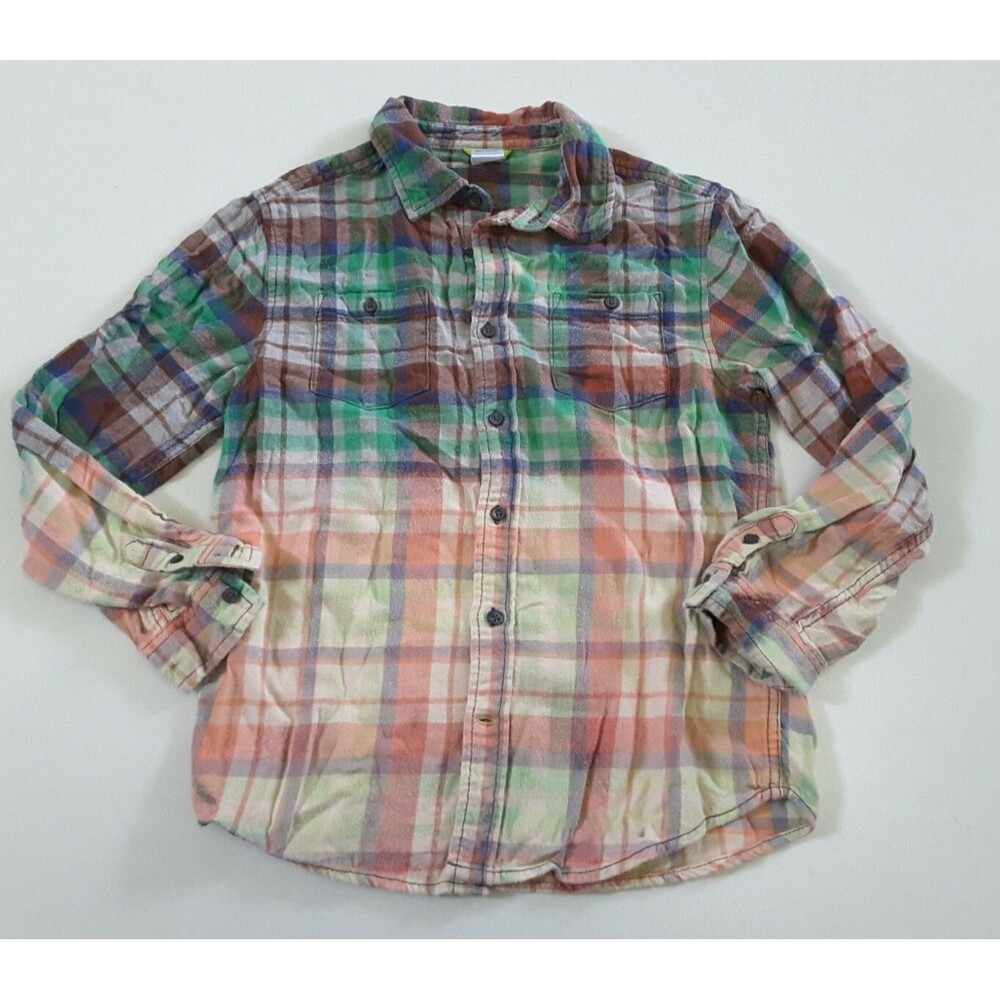 Upcycled Distressed Bleached Hand Dyed Flannel Grunge Rockabilly Shirt Youth L